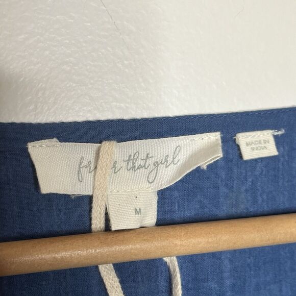 Forever That Girl Anthropologie Top Blue Womens M Boho Aztec Peasant Wrap - Picture 9 of 11